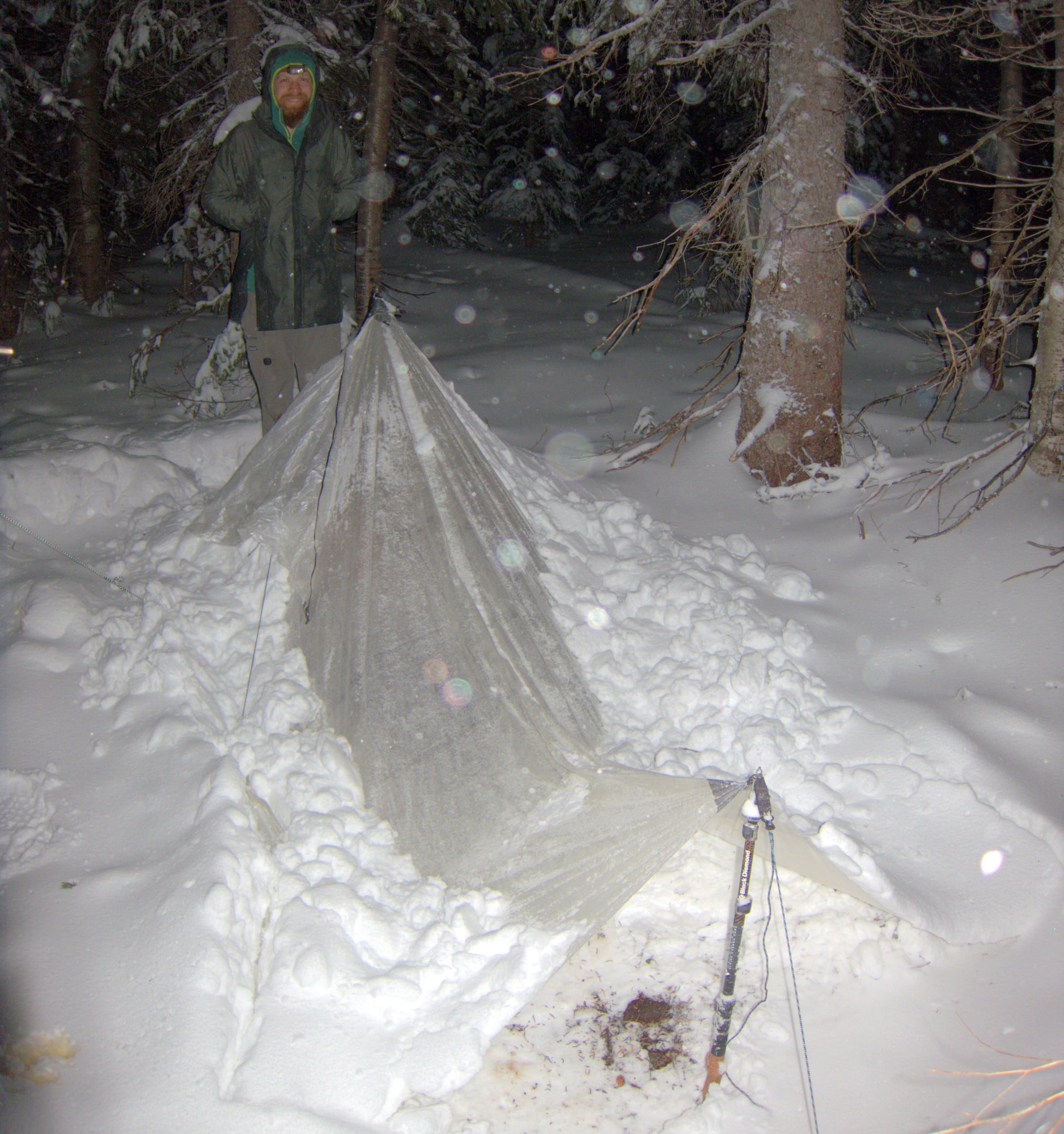 Noel's A-frame tarp after a 4-inch storm