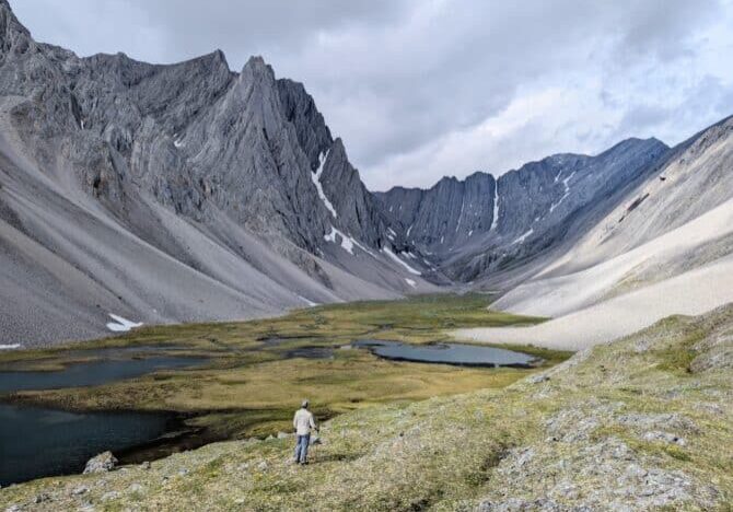Magical and moody valley in the Brooks Range, with near perfectly vertical orientation of the sedimentary layers.