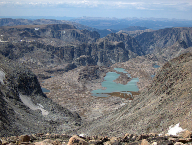 Bear Basin in upper Clear Creek, as seen from the Continental Divide. Other "high route" proposals can be found four-thousand feet below in the upper Green River valley.