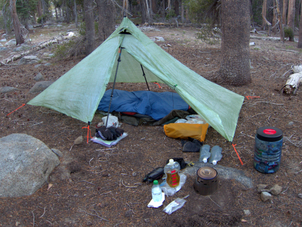 A camp during my Kings Canyon High Basin Route thru-hike, with the Cadillac Stove System