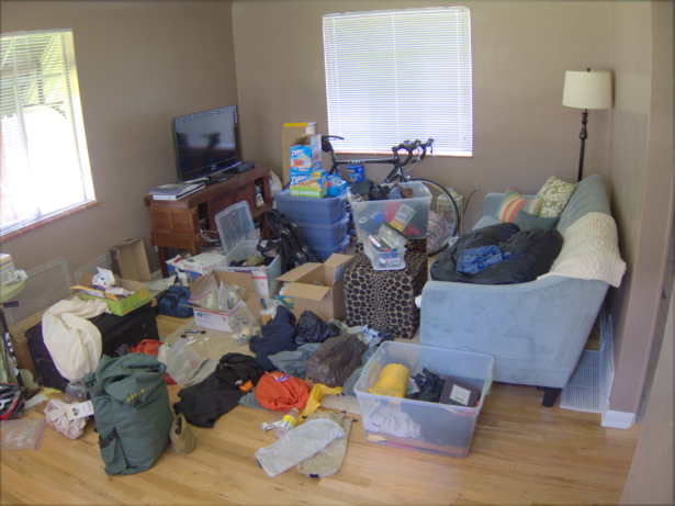 A gear explosion in Amanda's 600 square foot apartment. It did not go over well when she arrived home from work.