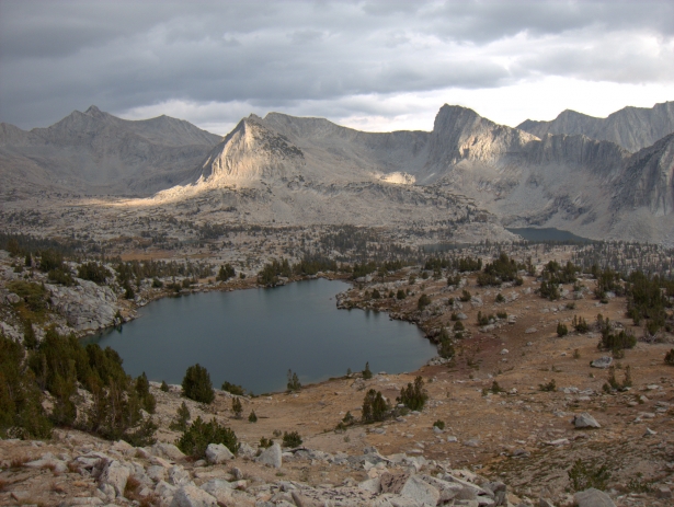 Lake Basin. Before Mather Pass and the Golden Staircase were constructed, the John Muir Trail cut through here, over Cartridge Pass. No trails lead here now, and as a result its one of the most sublime corners of the High Sierra.