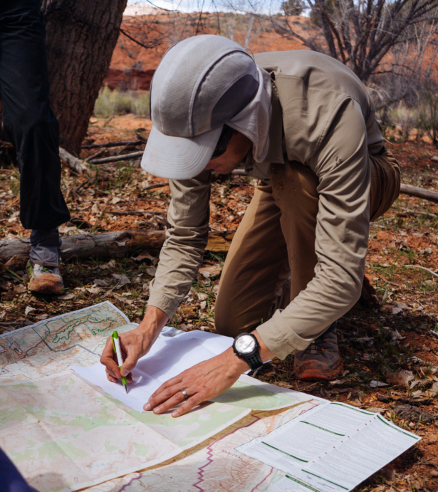 Teaching navigation, one of backpacking's "black arts." Gear & supplies can be purchased with a credit card, but skills must be developed with practice. Photo: Andrew Manalo