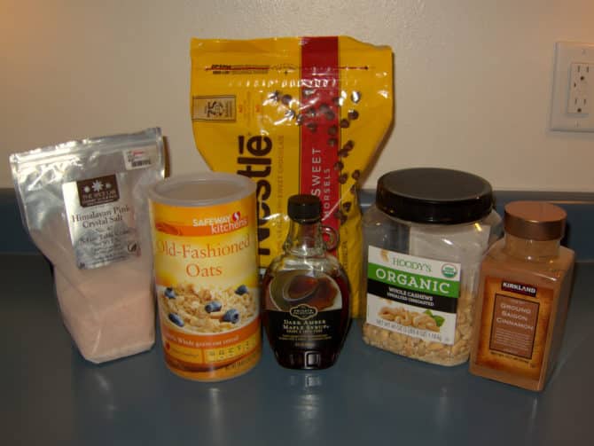 The ingredients are easy to find and shelf-stable. Missing from this photo: vanilla extract.