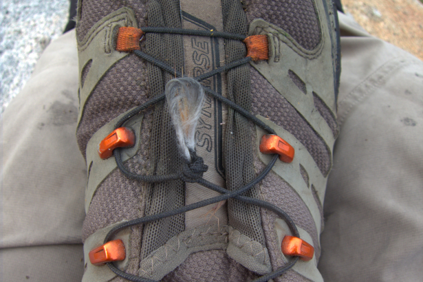 On sandy trips in the Southwest I've seen Salomon Quicklaces fray, but never elsewhere. The solution is easy: isolate the frayed section with an overhand knot, and with a lighter burn off the frayed section and singe the loose ends.