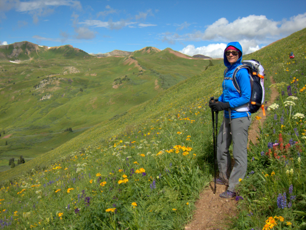 Sound of Music, anyone? Superb wildflowers and views from below West Maroon Pass, on our way to Frigid Air. It's even better with a lightweight pack.